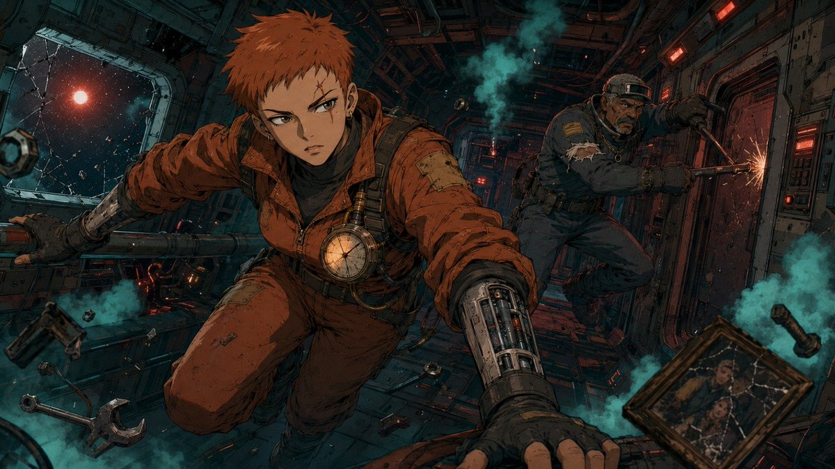 Zero-Gravity Anime Spaceship Escape