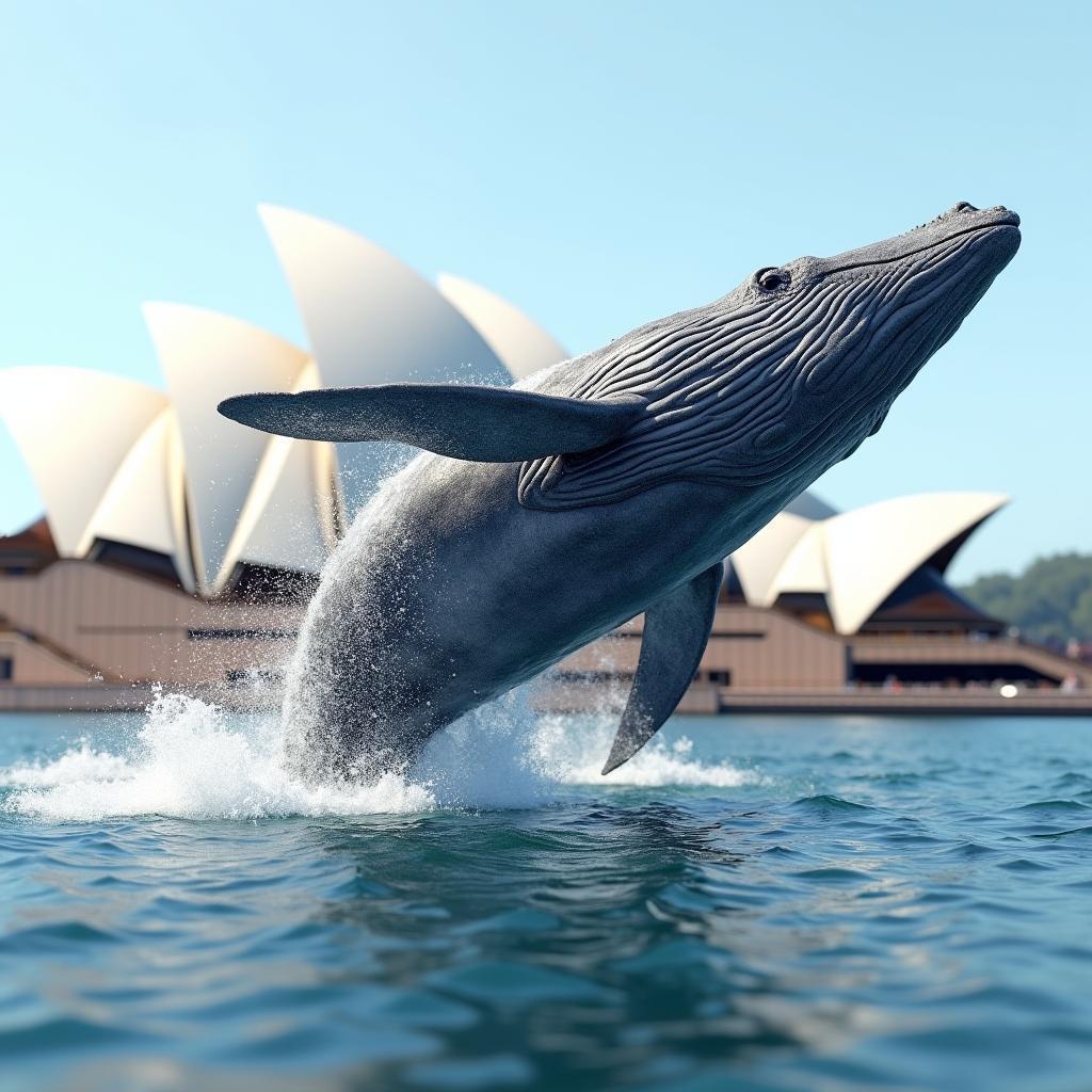 Whale Breaching Before the Sydney Opera House