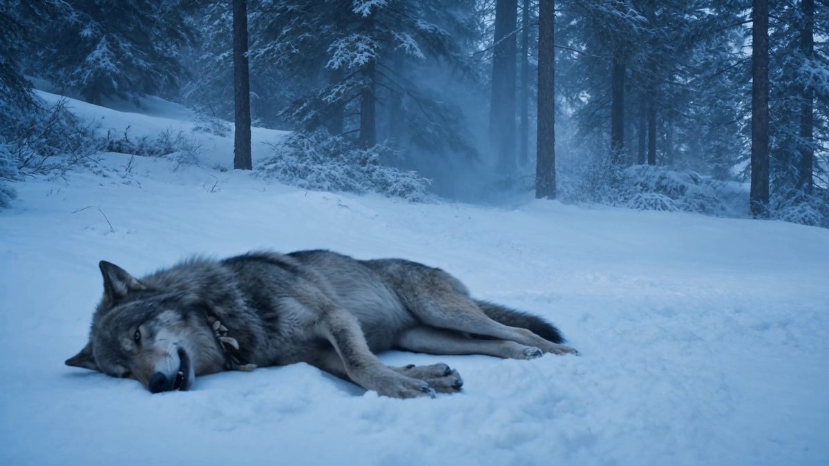 Fallen Wolf in Snowy Forest