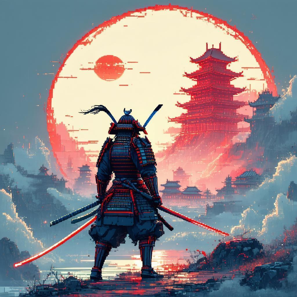 1875 Samurai in Red White Neon Pixels