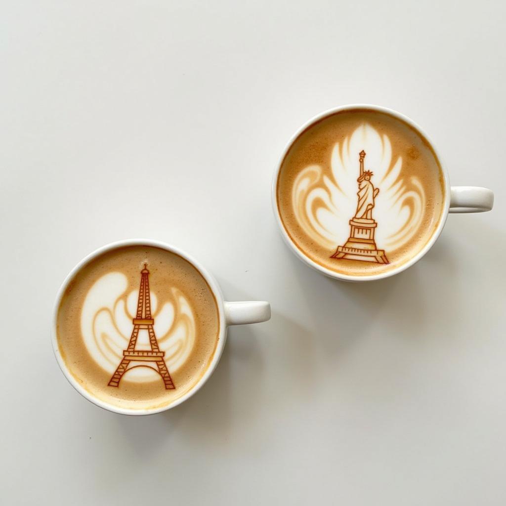 Latte Art Landmarks in Two Coffee Cups