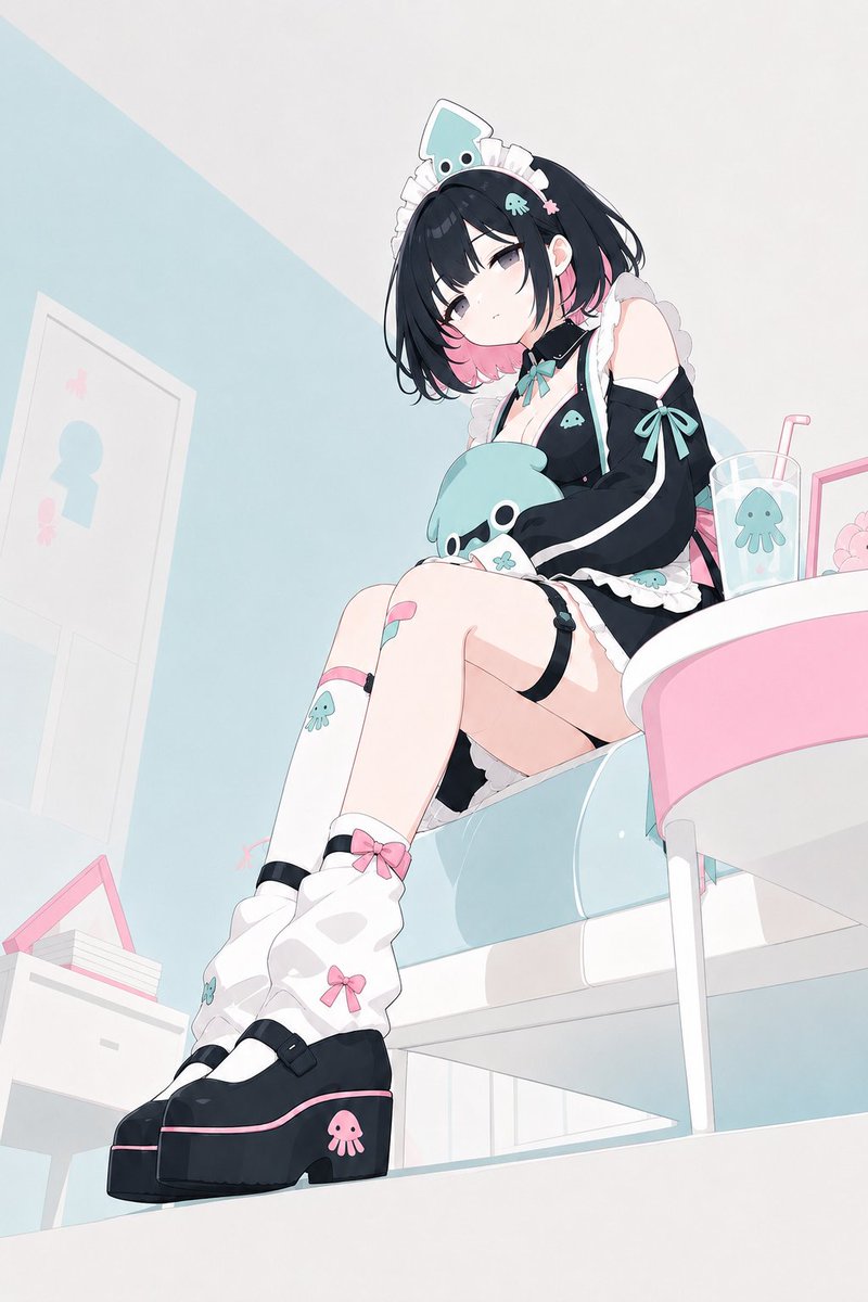Pastel Squid Maid Bedroom Illustration