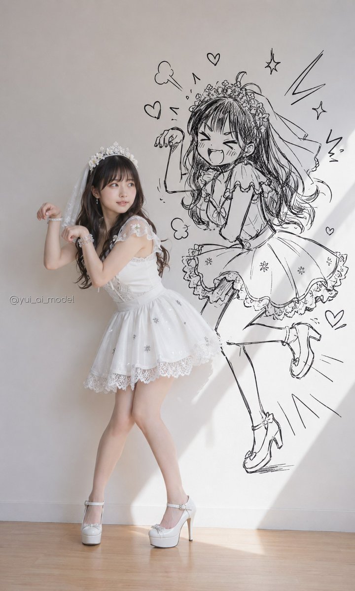 Idol Girl with Manga Wall Sketch