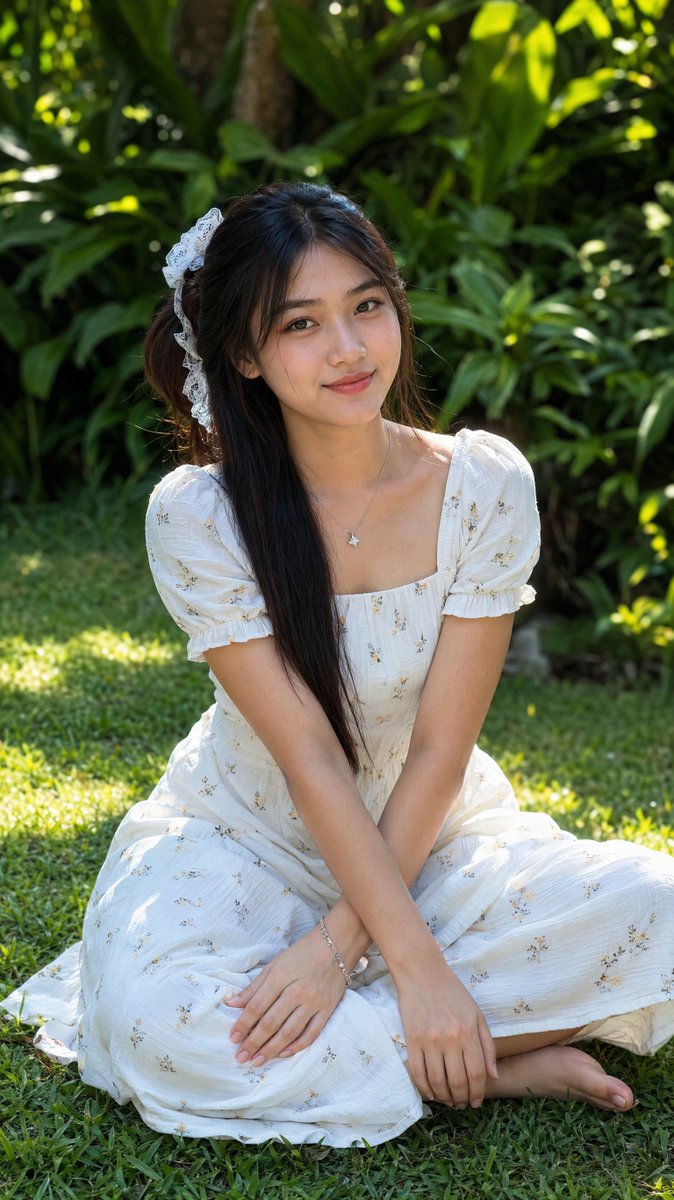 Burmese Woman in Sunlit Garden