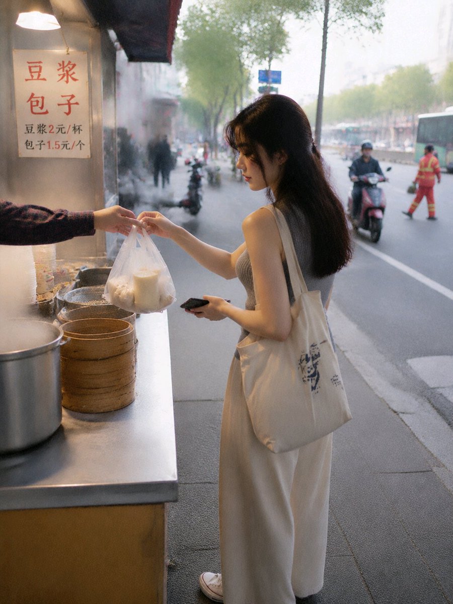 Morning Street Breakfast Candid Shot