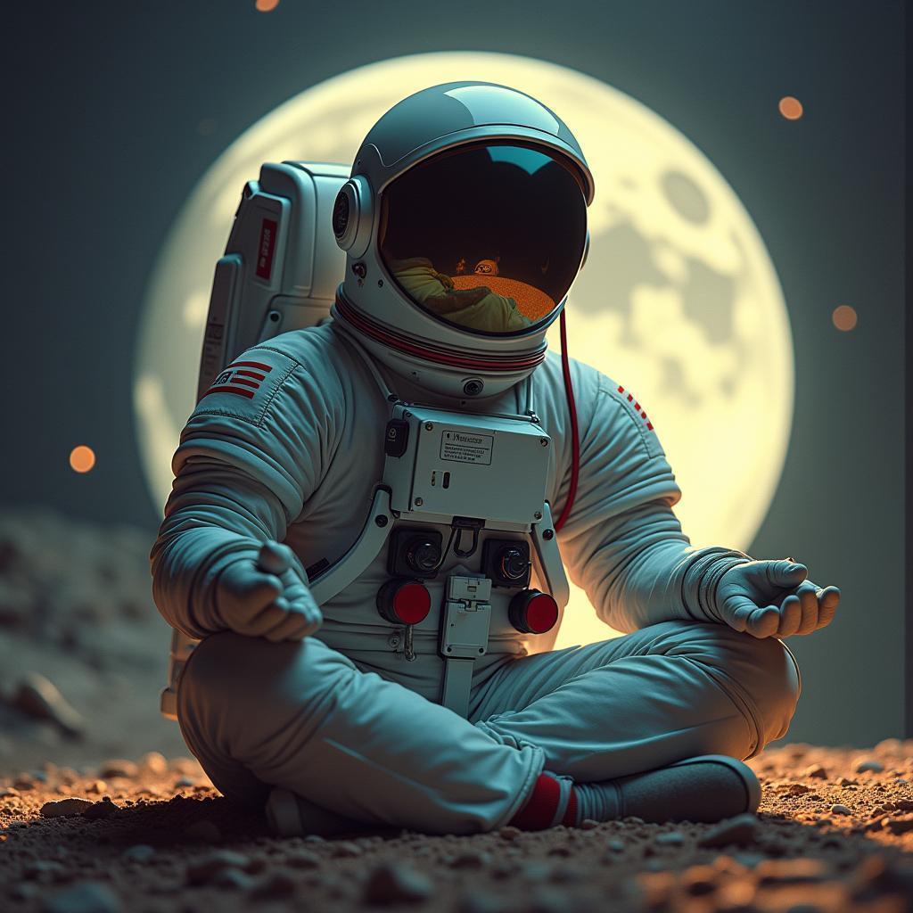 Meditating Astronaut in Vintage Eighties Screen Print