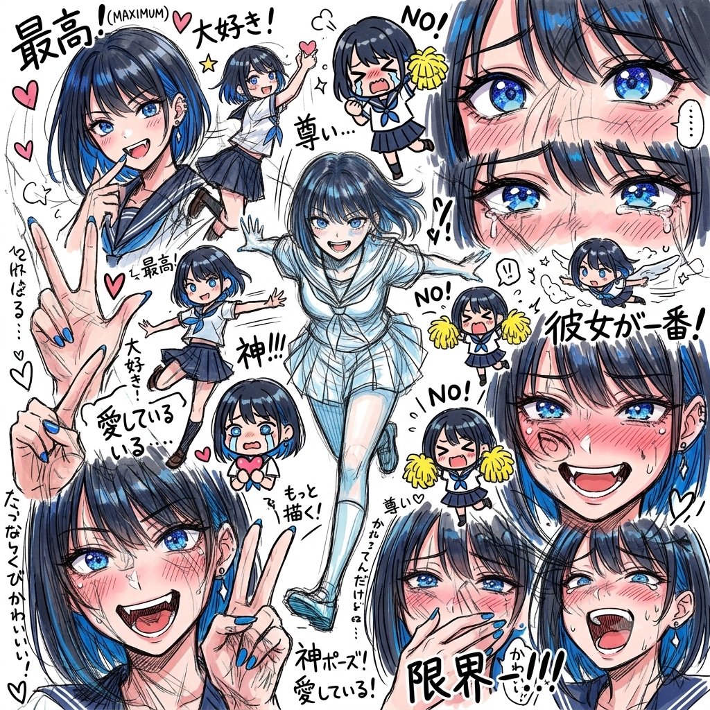 Chaotic Anime Schoolgirl Fan Collage