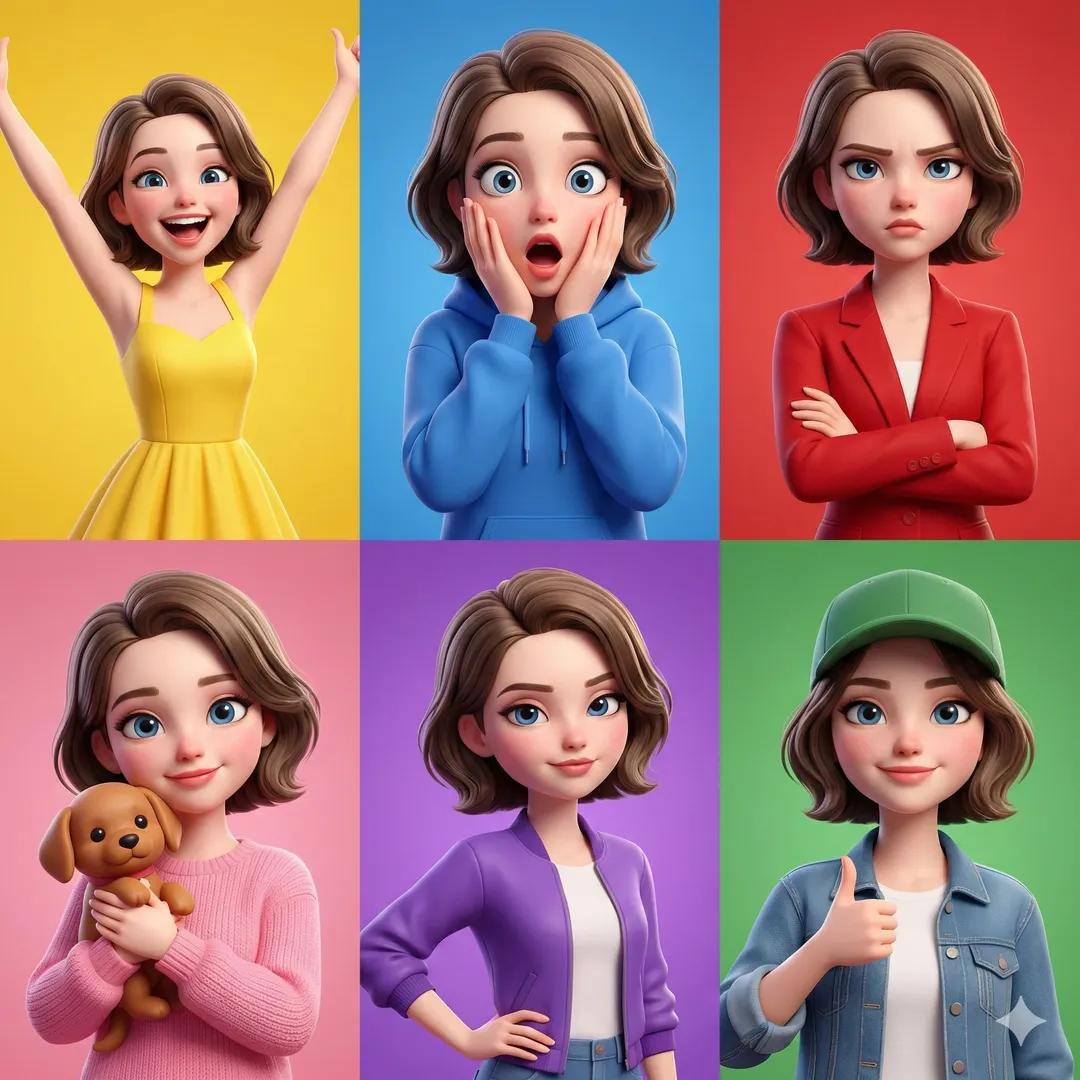 3D Pixar-Style Character Emotion Grid Prompt