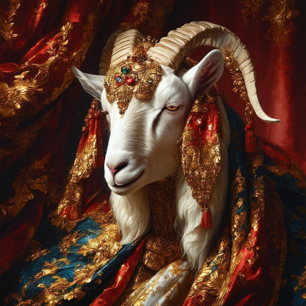 Majestic Goat Enthroned in Baroque Gold Splendor