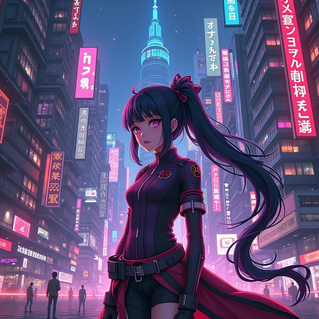 Asahi Linux Anime Cityscape Wallpaper in Neon