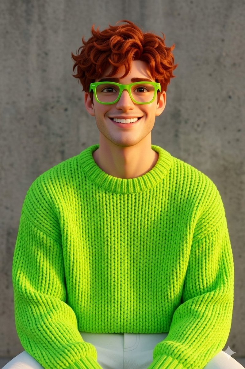 Disney-Pixar Style 3D Portrait of Man in Neon Sweater