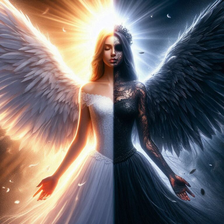Light and Dark Angels Holding Each Other