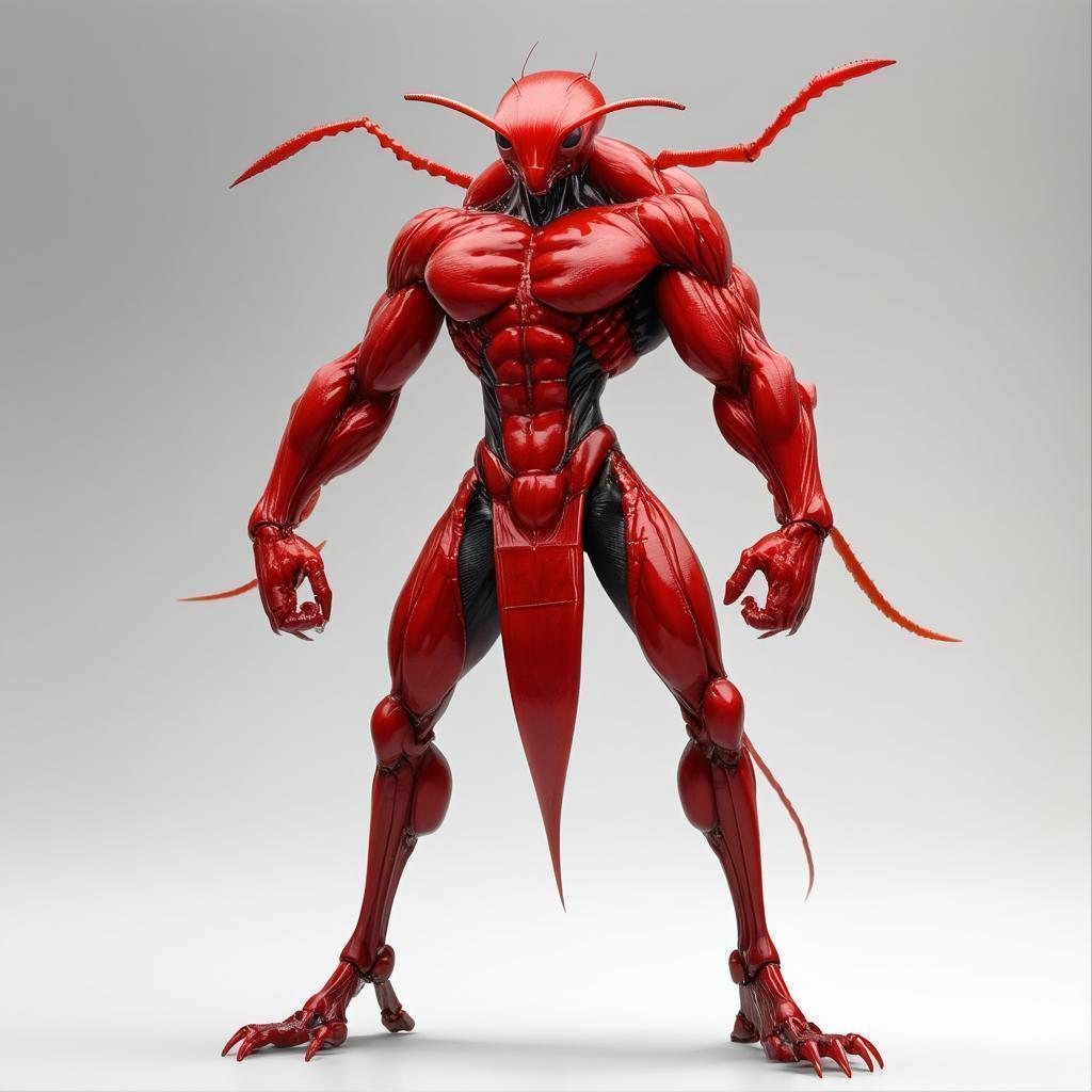 Aggressive Red Ant Humanoid Fantasy Sculpture