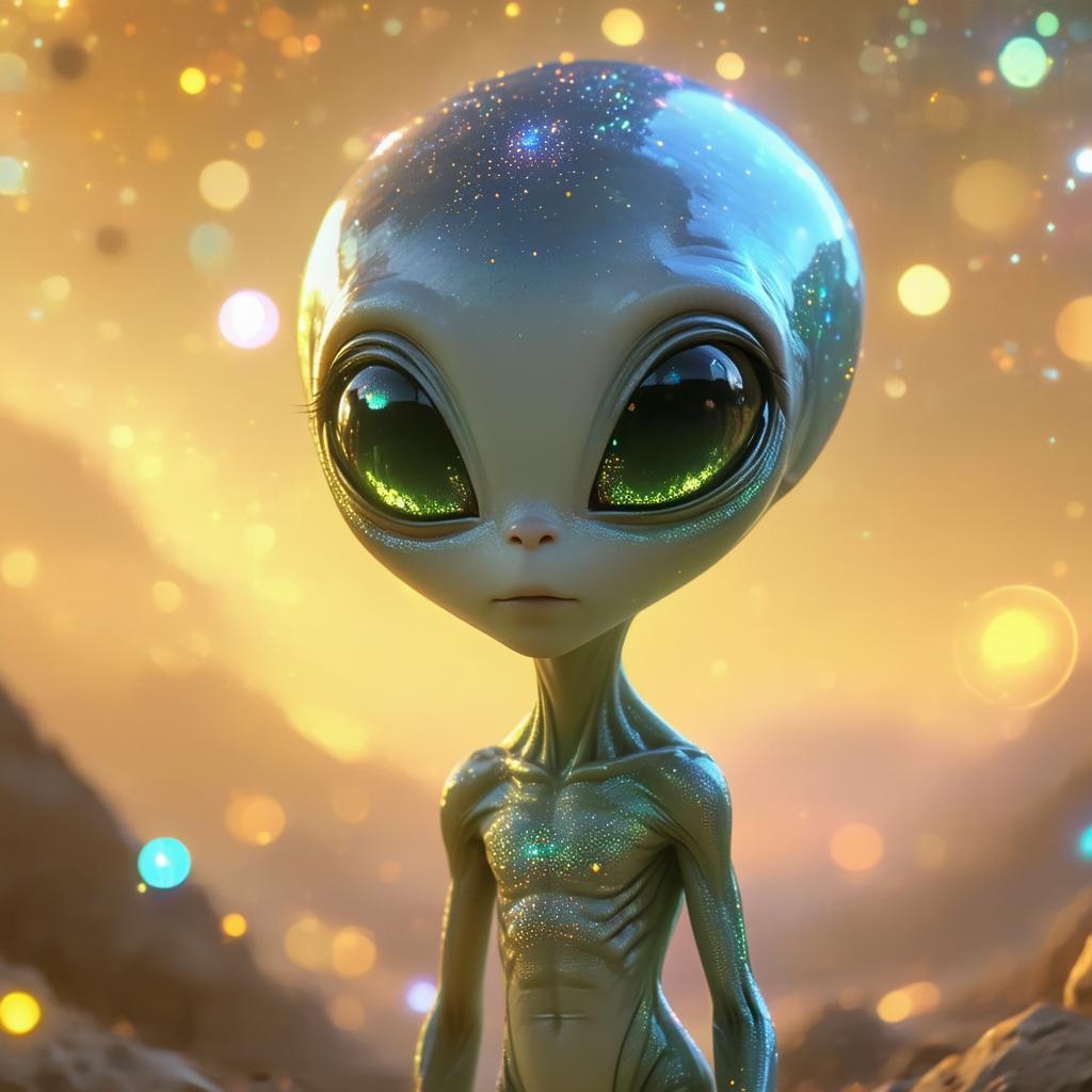 Luminous Eyed Alien in Minimalist Starry Style