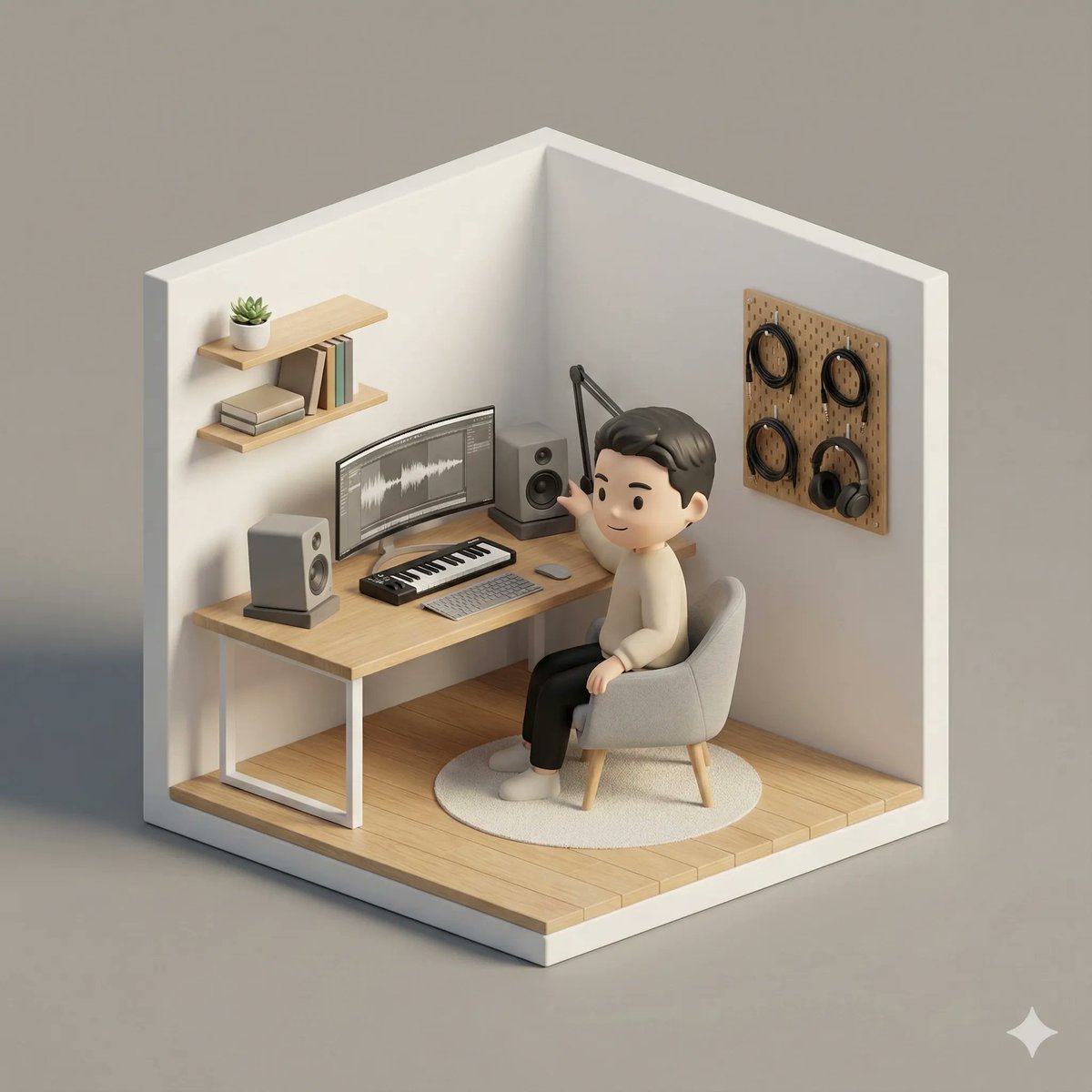 Isometric 3D Miniature Room with Chibi Character