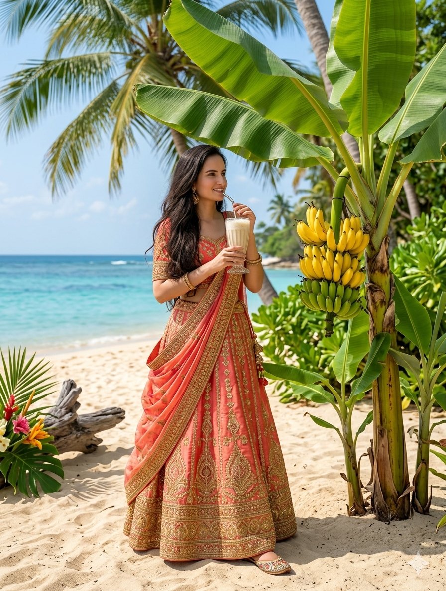Indian Woman Drinking Banana Milkshake