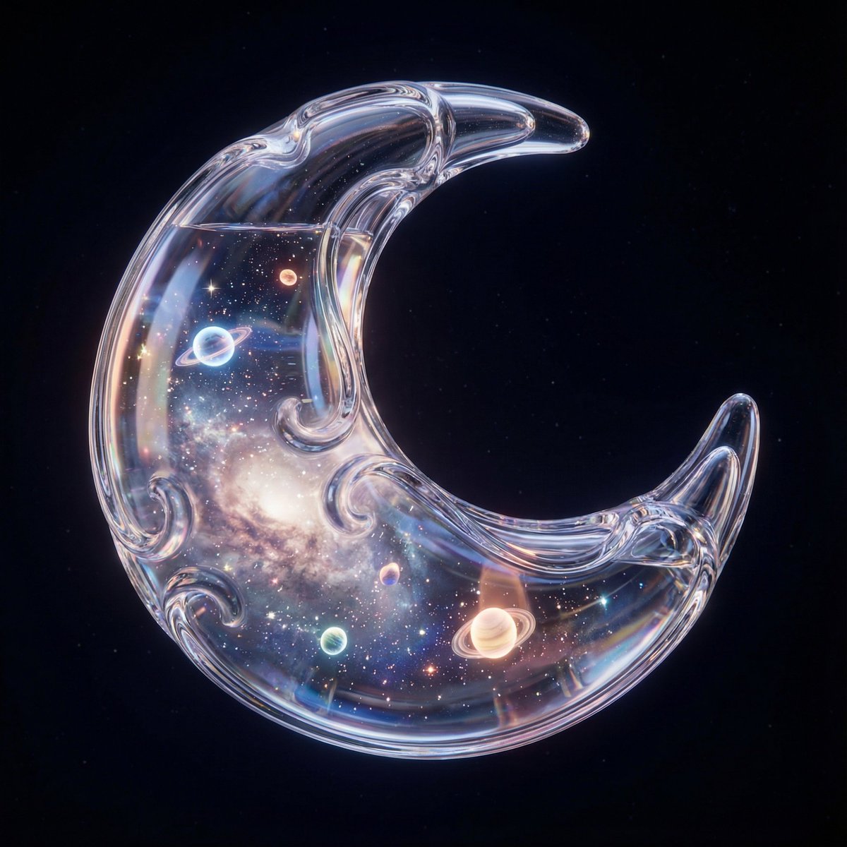 Hyper-Realistic 3D Simulation Prompt: Crescent Moon Vessel