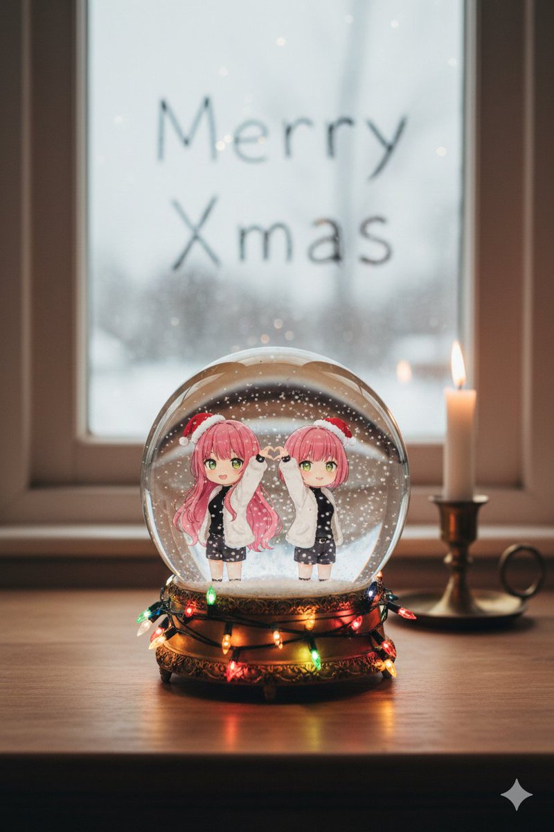 Anime Chibi Character in a Photorealistic Christmas Snow Globe