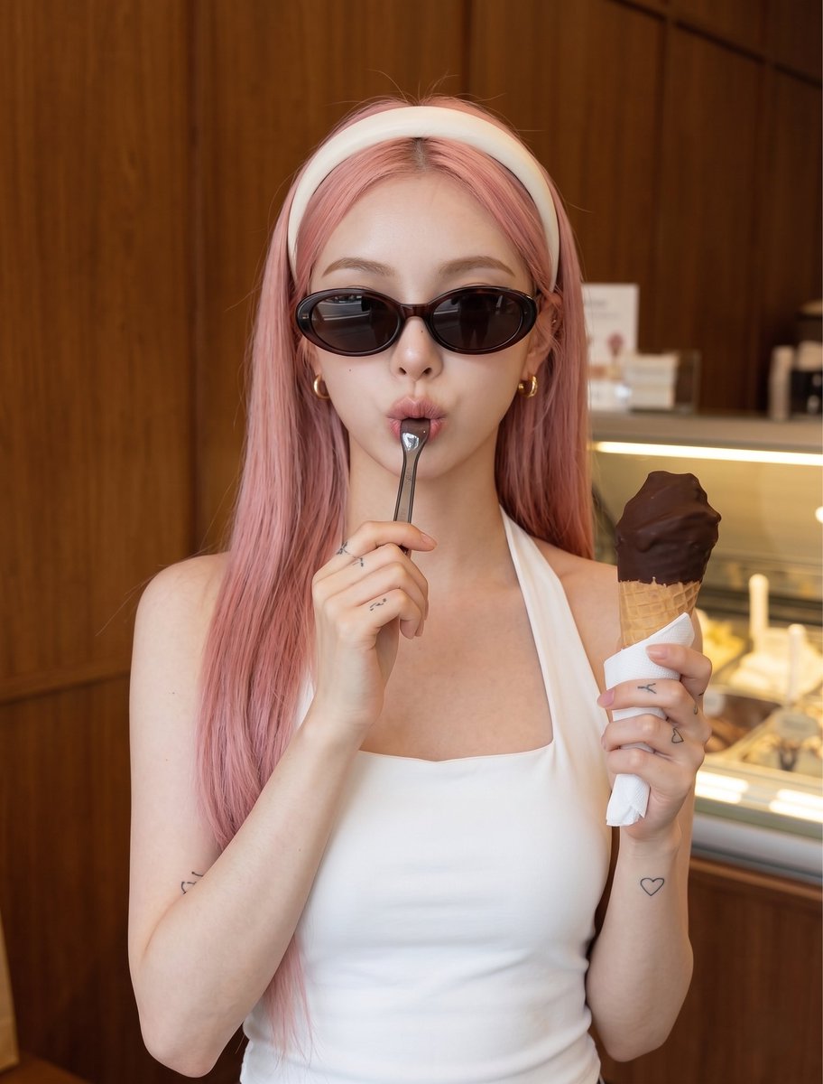 Woman with Ice Cream Shop Portrait