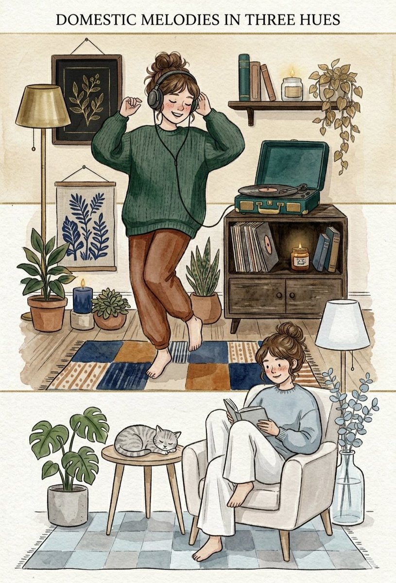Domestic Melodies Watercolor Illustration