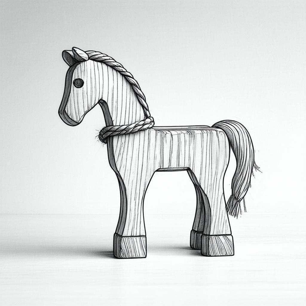 Wooden Toy Horse in Whiteboard Line Animation