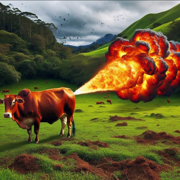 Cow Igniting Methane Gas in Pasture