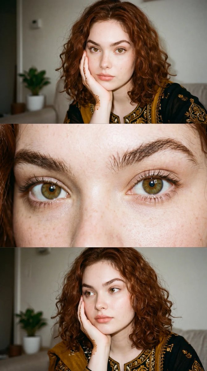 35mm Film Aesthetic Triple-Panel Portrait