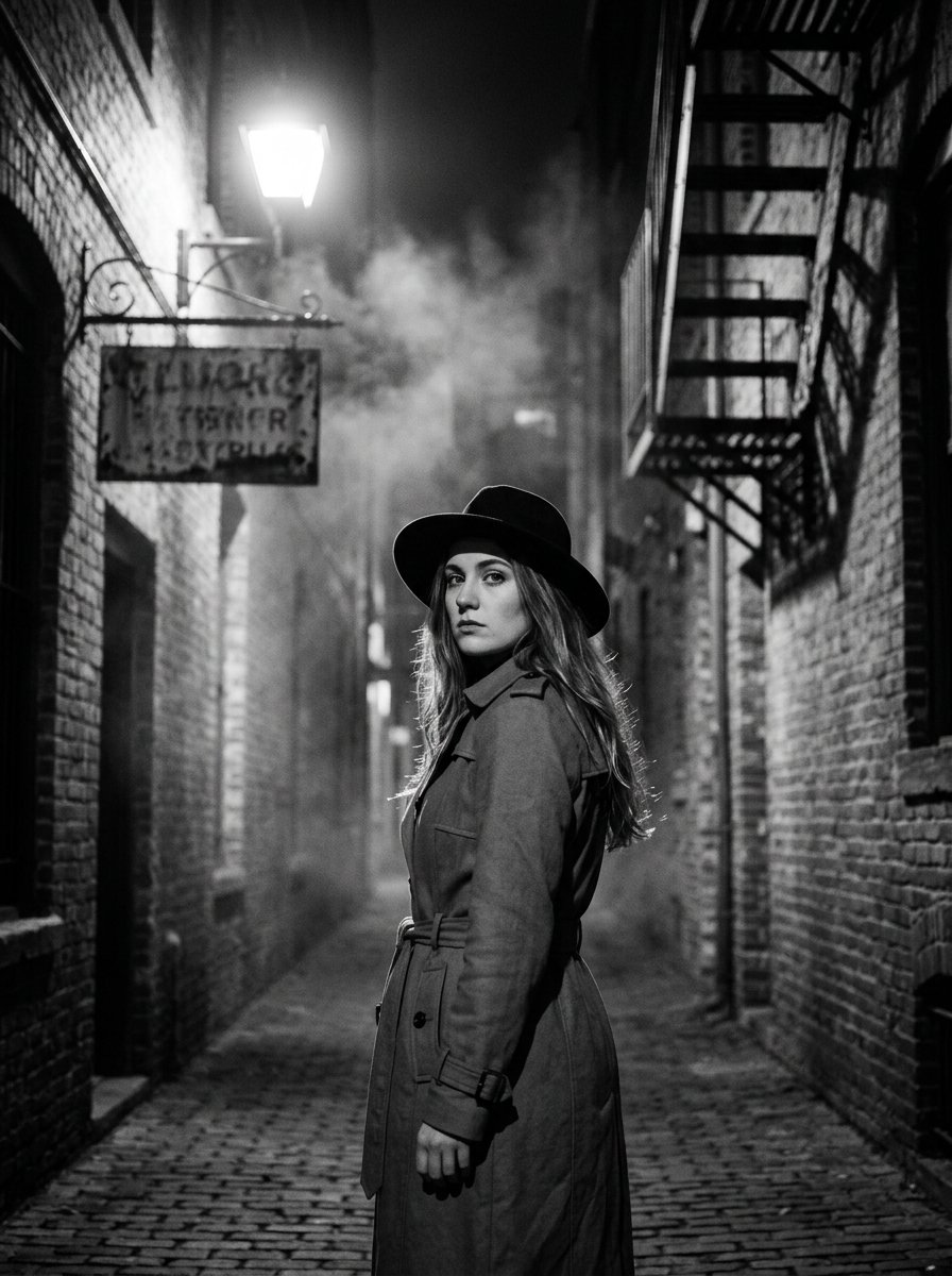 Noir Alleyway Cinematic Portrait