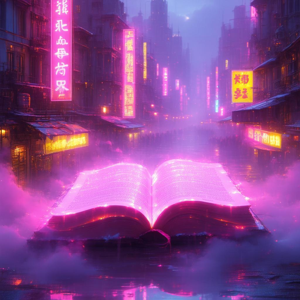 Open Book With Neon Pink Glowing Pages