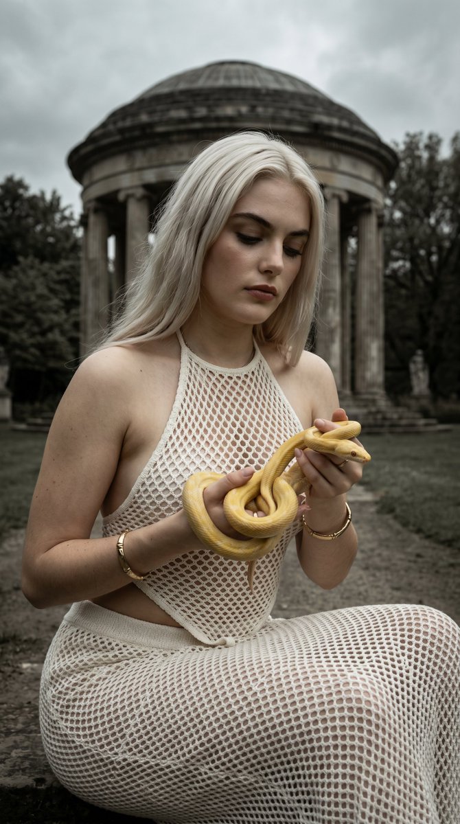 Woman with Platinum Hair and Snake