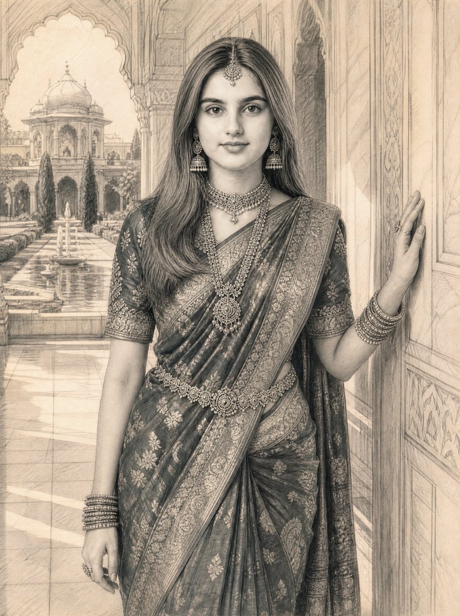 Graphite Pencil Sketch of South Asian Woman