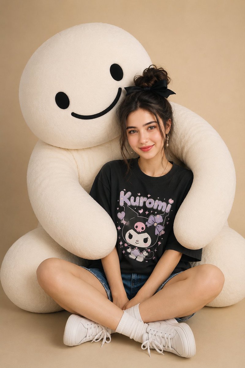 Woman with Giant Plush Mascot
