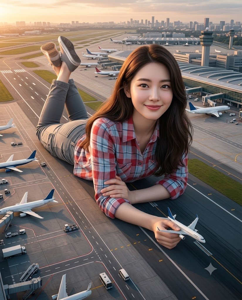 Cinematic Airport Runway Giantess Portrait