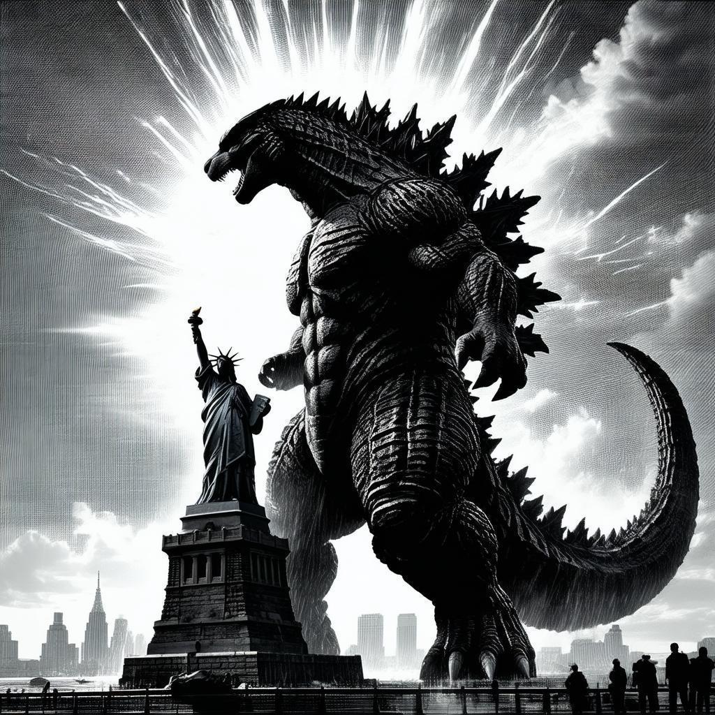 Godzilla Grappling the Statue of Liberty