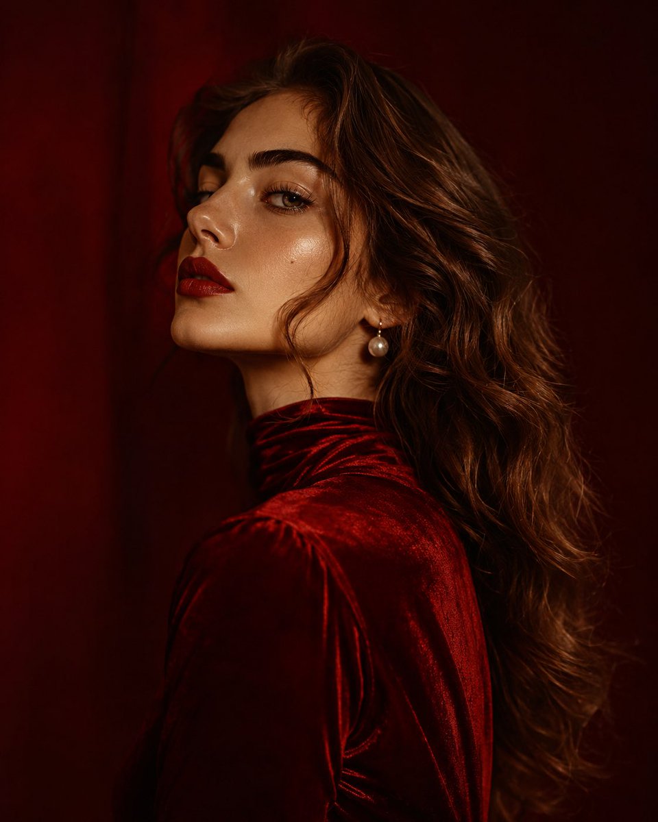 Crimson Velvet Studio Portrait