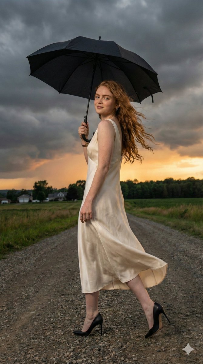 Sadie Sink Cinematic Stormy Sunset Portrait