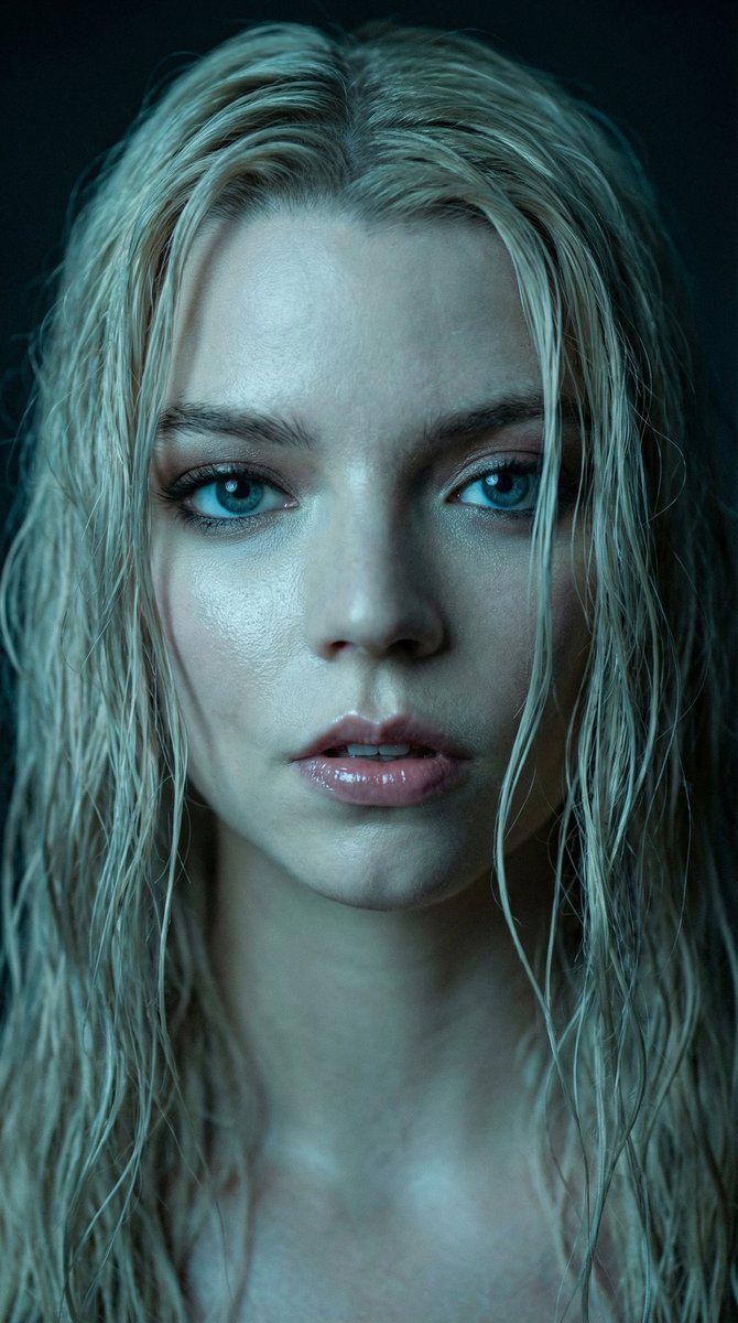 Hyper-realistic Macro Portrait of Anya Taylor-Joy with Wet Hair