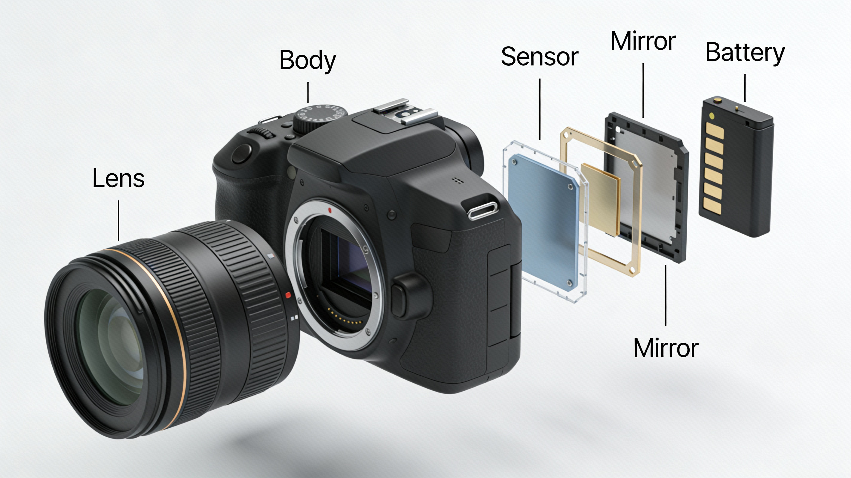 Exploded View DSLR Camera Illustration