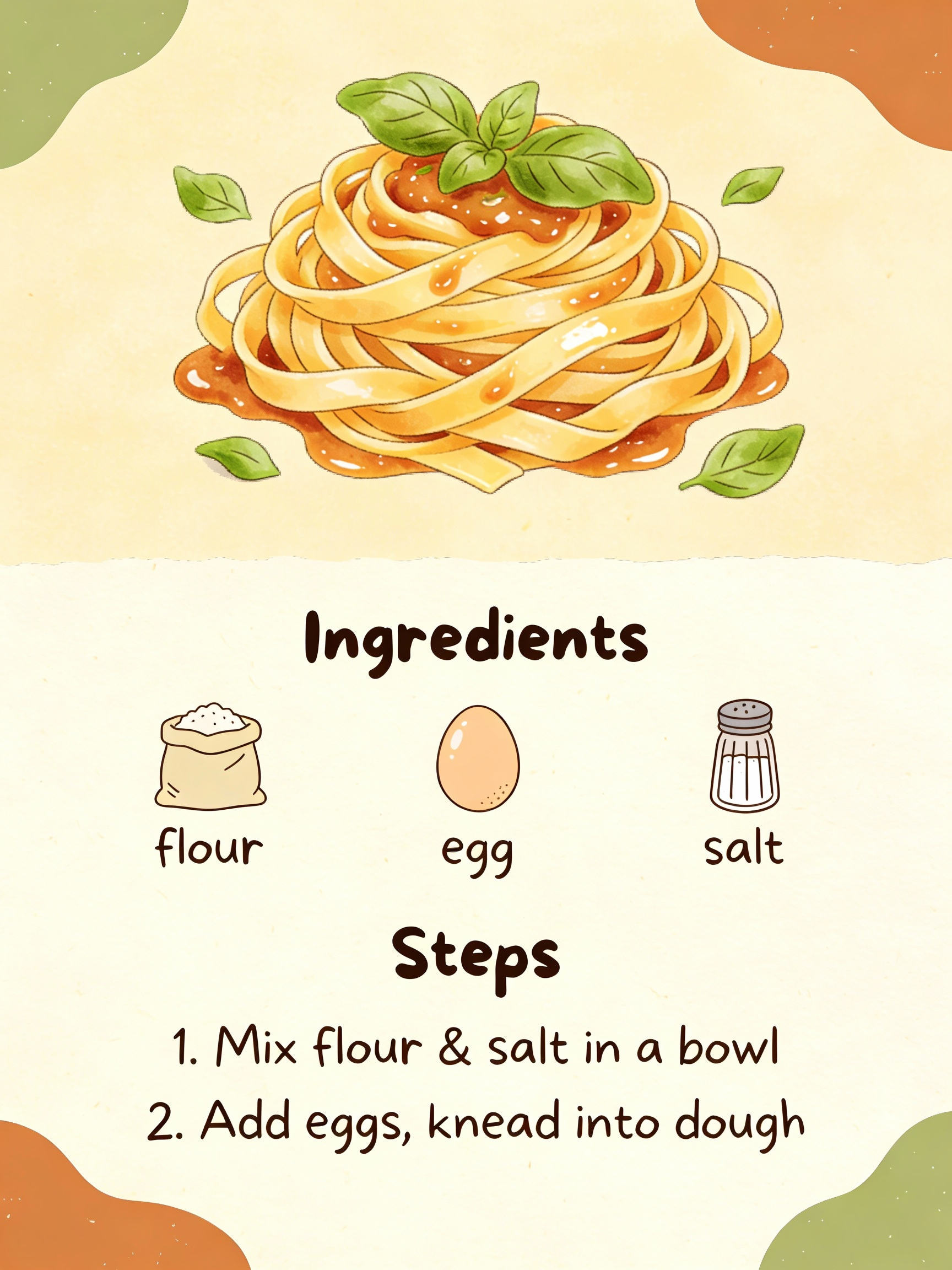 Illustrated Homemade Pasta Recipe Card