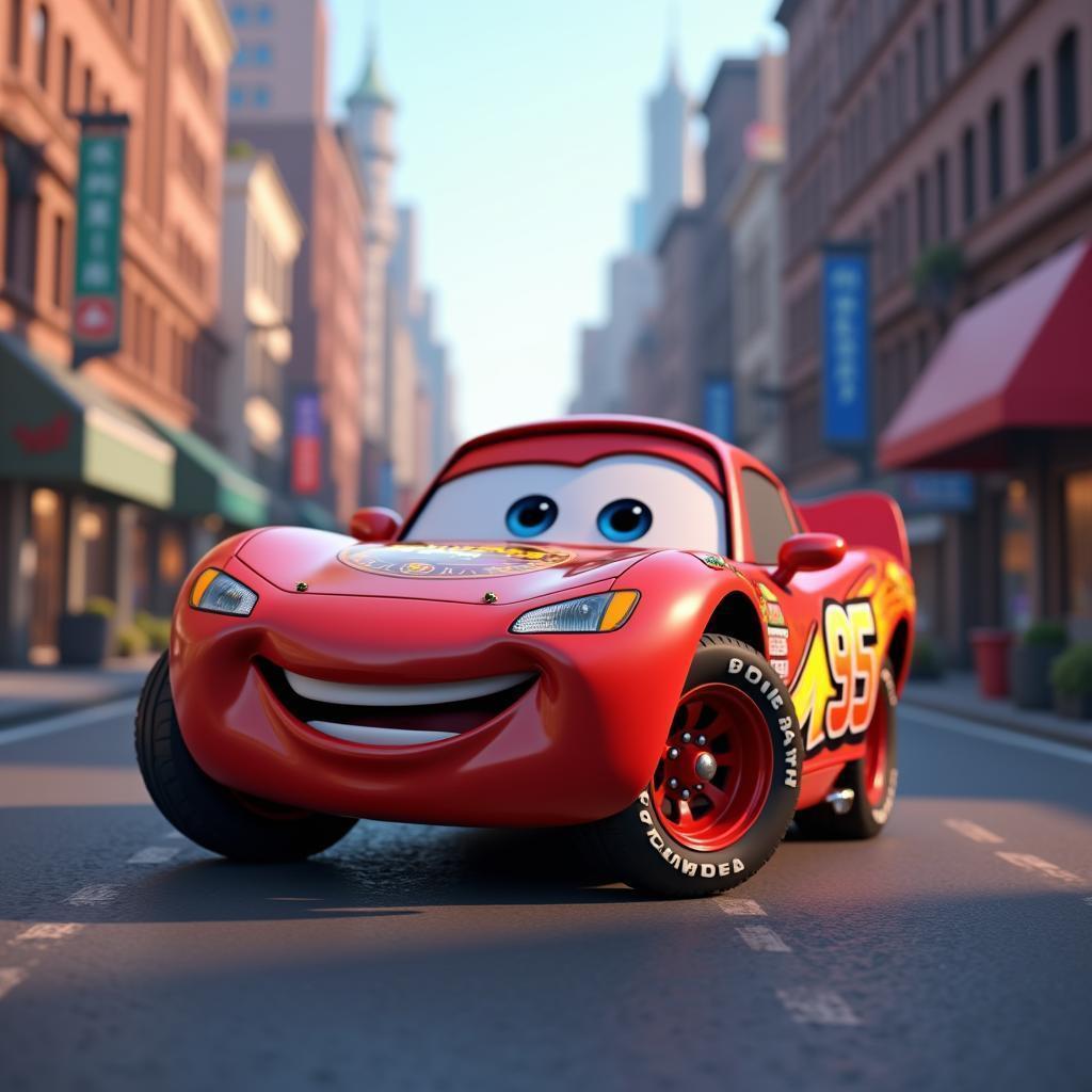 Friendly Car Weaving Through Bustling City Streets