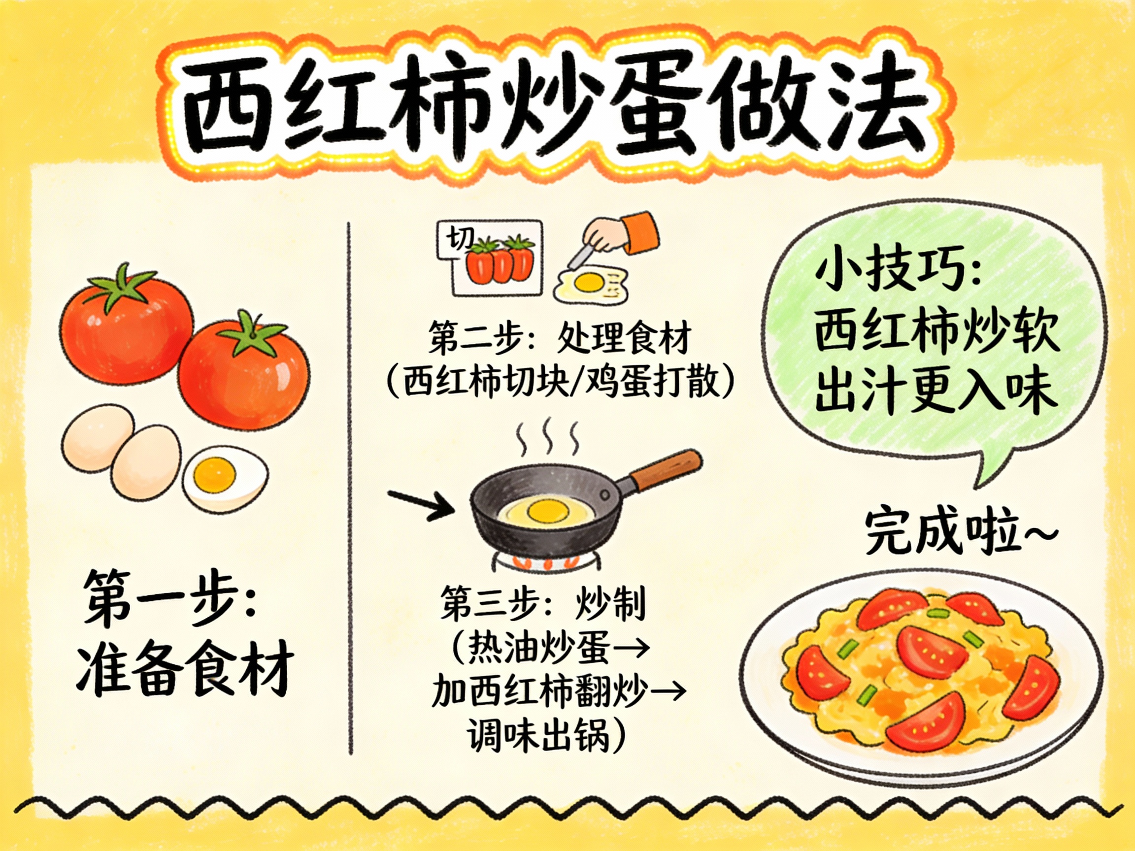 Tomato and Egg Stir-Fry Hand-Drawn Knowledge Card