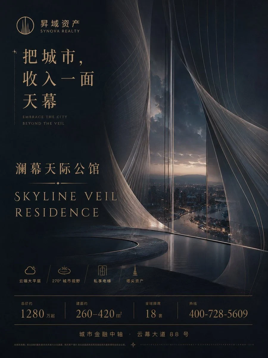 Generate a high-end property project vertical advertising poster at 3:4 or 4:5