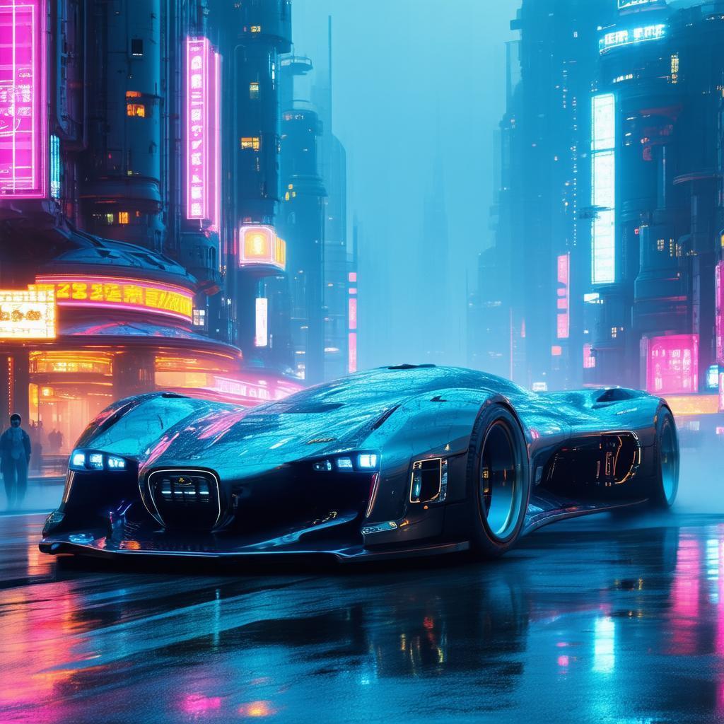 Futuristic Car Design in Neon Cyberpunk City