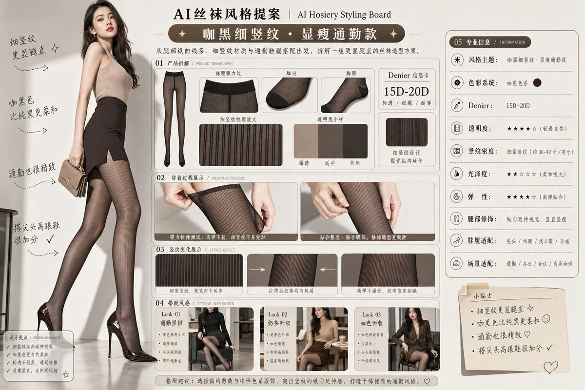 Generate a horizontal 4:3 Chinese version of "AI stocking style proposal" / AI Hosiery Styling