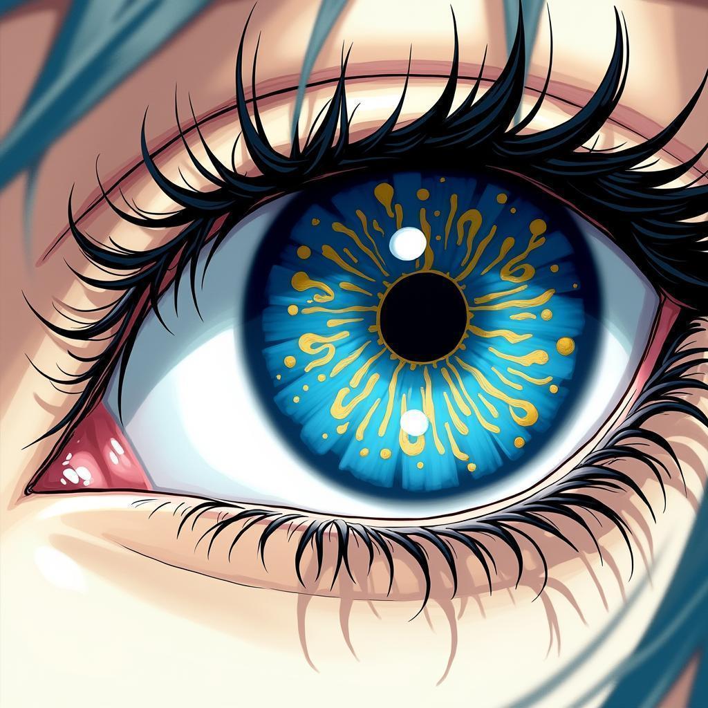 Blue Eye Framed in Symmetrical Gold Patterns