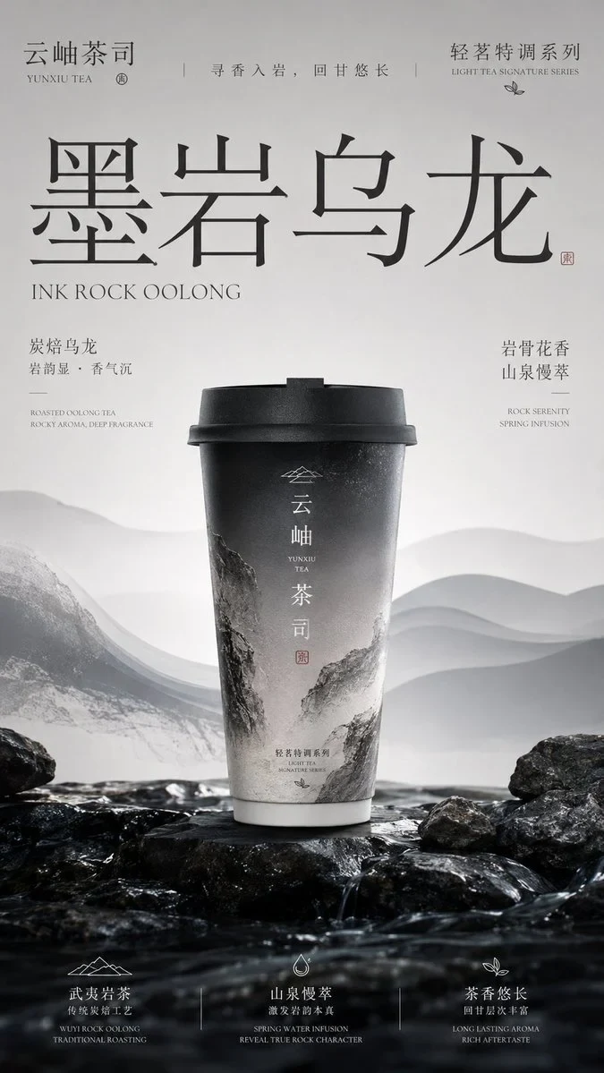 Please generate a vertical version of the Master Visual poster for the new Chinese tea brand at 9:16.
