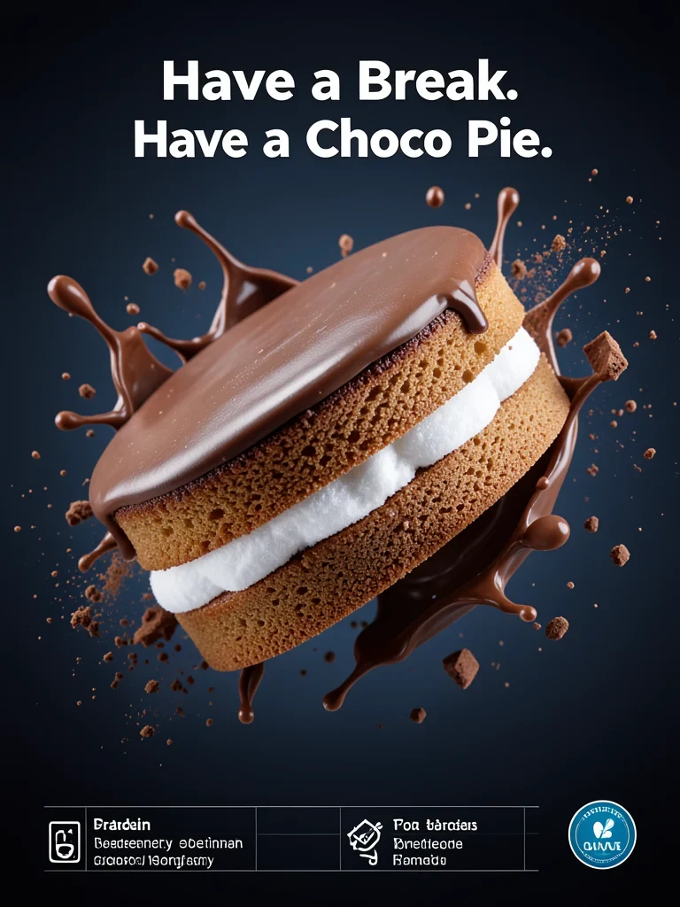 Subject and subject, high-level commercial advertising photography, a fine Choco Pie hanging around the center