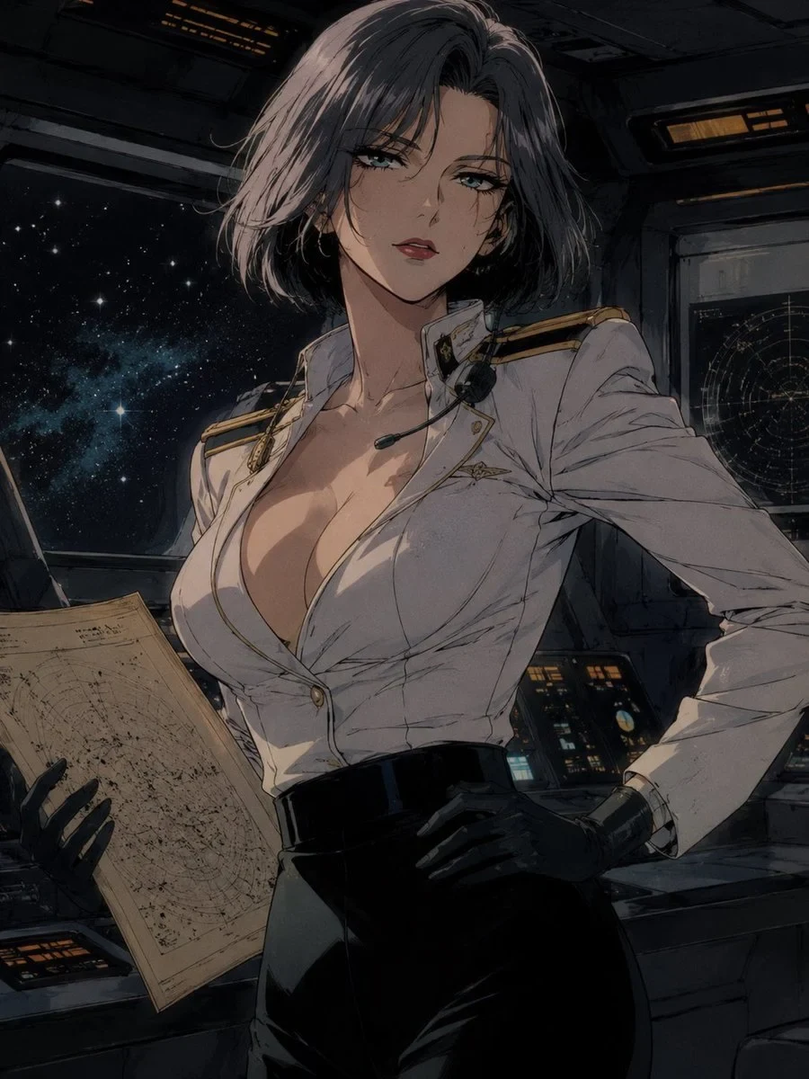 A Beautiful Adult Woman, Age 30, with Retro Space Captain Energy