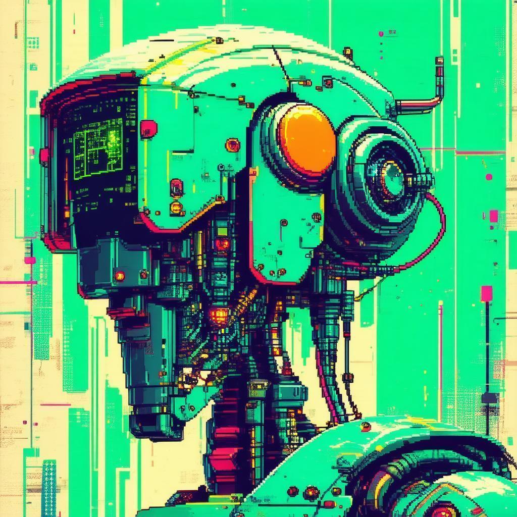 Diesel Punk Robot in Classic Pixel Portrait