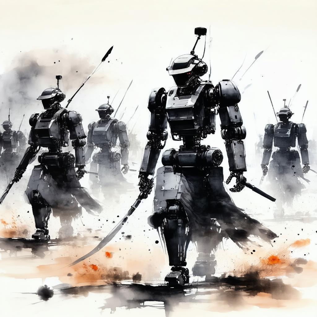 Robot Shaman Mercenaries in Flowing Ink Wash